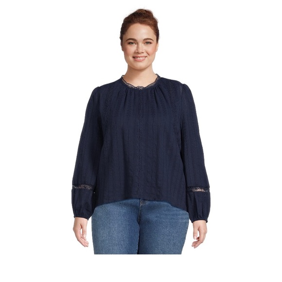 Time and Tru Women’s Lace Inset Puff Long Sleeve top with Matching Mini Skirt - Picture 2 of 9